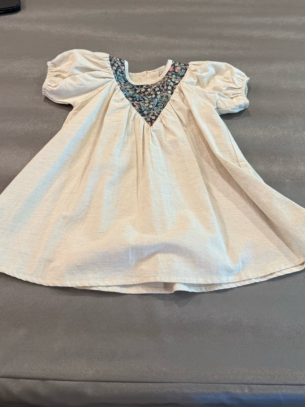 Jars Cream Dress with Navy Floral Yoke. Size 3